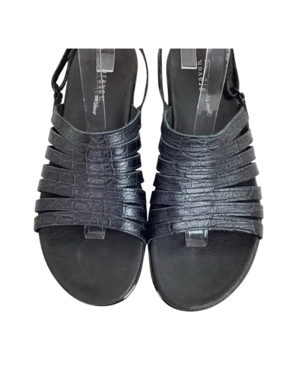 Aravon Queenie New Balance Strappy Slingback Leather Sandals Black Womans 11AA